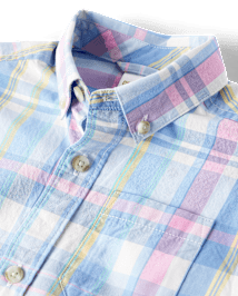 Boys Plaid Poplin Button Up Shirt - Garden Party