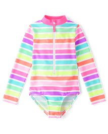 Girls Floral Rashguard One Piece Swimsuit - Swim