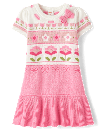 Girls Floral Fairisle Peplum Sweater Dress - Blushing Blooms