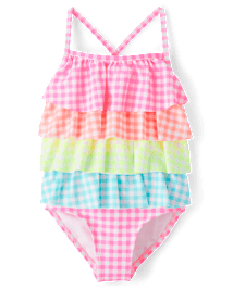 Girls Gingham Ruffle One Piece Swimsuit - Swim