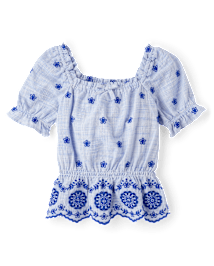 Girls Eyelet Top - Italian Riviera