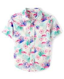 Chemise boutonnée en popeline à motif flamant rose pour garçon - Swim