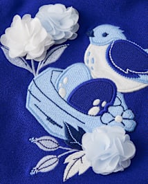 Haut brodé à motif oiseaux flottants pour fille - Blue Belle