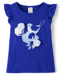 Haut brodé à motif oiseaux flottants pour fille - Blue Belle
