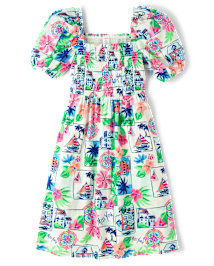 Robe à smocks en lin mélangé pour femme, motif « Maman et moi » - Riviera italienne