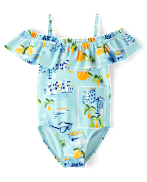 Girls Travel Off Shoulder One Piece Swimsuit - Swim