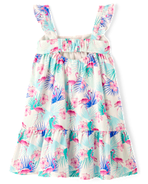 Girls Flamingo Tiered Dress - Swim