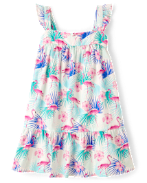 Girls Flamingo Tiered Dress - Swim
