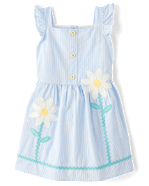 Robe ajustée et évasée en seersucker à fleurs appliquées pour fille - Garden Party