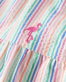Robe à volants en seersucker brodée flamant rose pour fille - Seaside Palms