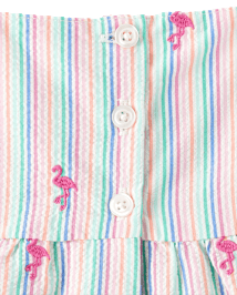 Robe à volants en seersucker brodée flamant rose pour fille - Seaside Palms