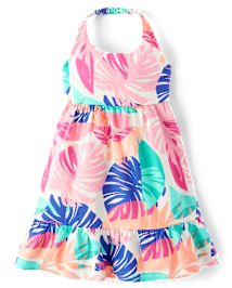Girls Palm Linen-Blend Halter Dress - Seaside Palms