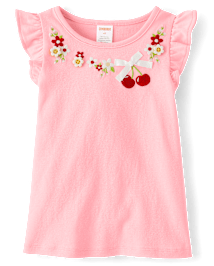 Girls Embroidered Cherry Ruffle Top - Sweet Summer