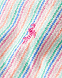 Short à enfiler en seersucker avec motif flamant rose brodé pour fille - Seaside Palms