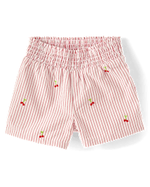 Short à enfiler en seersucker à motif cerises brodées pour fille - Sweet Summer