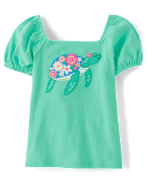 Girls Embroidered Turtle Top - Seaside Palms