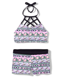 Girls Strappy Print Bikini Swimsuit