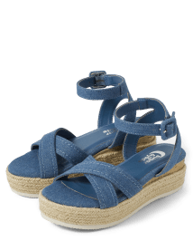 Girls Cross Strap Denim Espadrille Sandals
