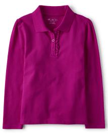 Polo en piqué d'uniforme à volants pour fille