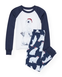 Boys Long Raglan Sleeve Santa Polar Bear Top And Pants Snug Fit Pajamas