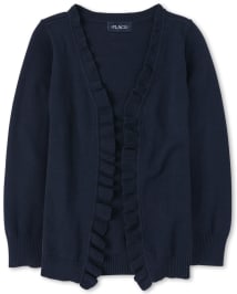 Girls Ruffle Open Front Cardigan