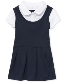 Toddler Girls Uniform Ponte Knit 2 In 1 Dress