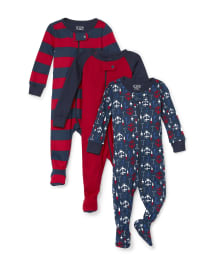 Baby And Toddler Boys Mom Snug Fit Cotton One Piece Pajamas 3-Pack