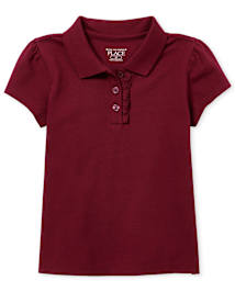 Polo d'uniforme en piqué à volants pour toute-petite fille