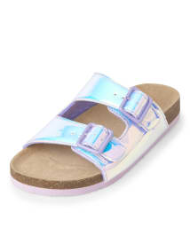 Girls Holographic Faux Leather Double Strap Sandals SILVER The Children s Place CA