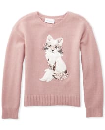 Girls Long Sleeve Glitter Sequin And Faux Fur Fox Sweater PINK The Children s Place CA