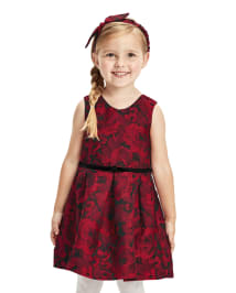 Toddler Girls Mommy And Me Floral Jacquard Matching Pleated Dress