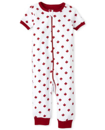 Unisex Baby Canada Day Short Sleeve Maple Leaf Print Snug Fit