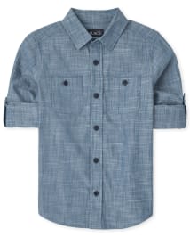 Chemise boutonn e en chambray manches longues retrouss es pour