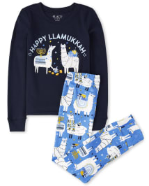 Unisex Kids Matching Family Long Sleeve Hanukkah Llama Snug Fit Cotton  Pajamas