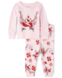 Baby And Toddler Girls Mommy And Me Christmas Long Sleeve Christmas Unicorn Snug Fit Cotton Matching Pajamas PINK The Children s Place CA
