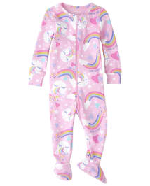 Baby And Toddler Girls Long Sleeve Rainbow Unicorn Snug Fit Cotton Footed One Piece Pajamas PINK The Children s Place CA