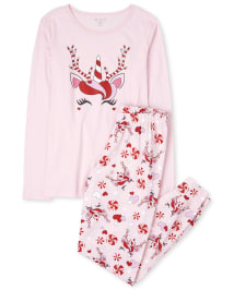 Pyjama assorti en coton a manches longues pour femme Maman et moi Noel Licorne de Noel PINK The Children s Place CA