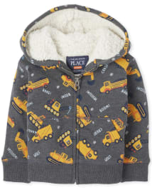 Sweat à capuche zippé en sherpa imprimé pour tout-petit garçon