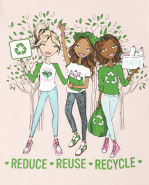 Girls Long Sleeve Glitter 'Reduce Reuse Recycle' Graphic Tee | The ...