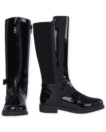 Girls Bow Faux Patent Leather Tall Boots BLACK The Children s Place CA