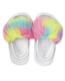 Girls faux fur slides on sale