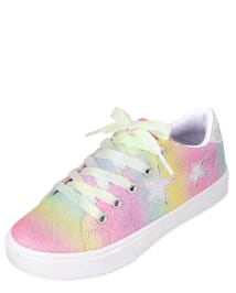 Bnwt Older Girls Rainbow Pastel Glitter Star Lace Up Trainers From Next,  Size 5