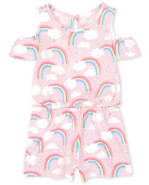Baby And Toddler Girls Short Sleeve Rainbow Print Knit Cold Shoulder Romper SHELL The Children s Place CA