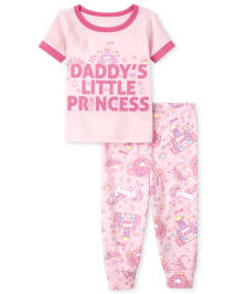 Baby And Toddler Girls Short Sleeve Daddy's Little Princess Snug Fit Cotton  Pajamas