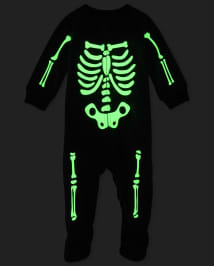 Pyjama une piece en polaire unisexe a manches longues pour bebe et tout petit qui brille dans le noir motif squelette amusant BLACK The Children s Place CA