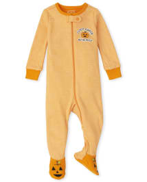 Pyjama une pièce en coton ajusté à rayures citrouille unisexe pour bébé et tout-petit