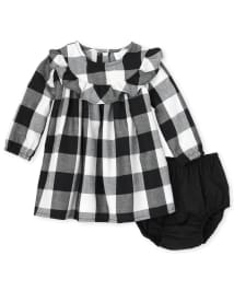 Baby Girls Matching Family Long Sleeve Buffalo Plaid Twill Dress And Bloomers Set BLACK The Children s Place CA