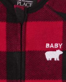 Unisex Baby And Toddler Matching Family Christmas Long Sleeve Bear Buffalo Plaid Fleece Footed One Piece Pajamas RED The Children s Place CA