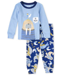 Baby And Toddler Boys Long Sleeve Hi Mom Walrus Snug Fit Cotton Pajamas BLUE The Children s Place CA
