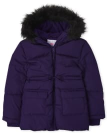 Girls Long Sleeve Faux Fur Hooded Long Puffer Jacket PURPLE The Children s Place CA